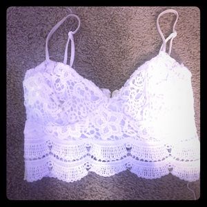 Kendall & Kylie floral white lace crop top.