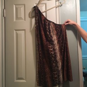Karen Zambos Snakeskin One Shoulder Dress