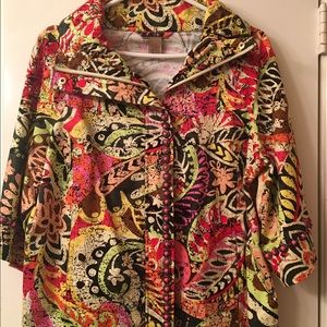 Fun multi color jacket.  Zip front w/ bead detail