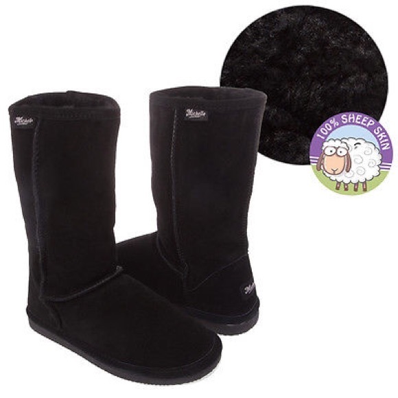 NWT 100% genuine suede sheepskin fur mid calf boot