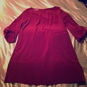 Red long sleeve shift dress