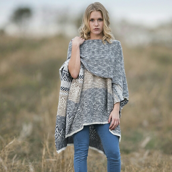 Sold Out Navy Mix Sweater Poncho