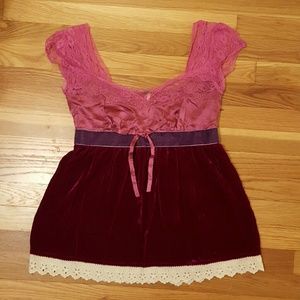 Romantic free people silk velvet baby doll top