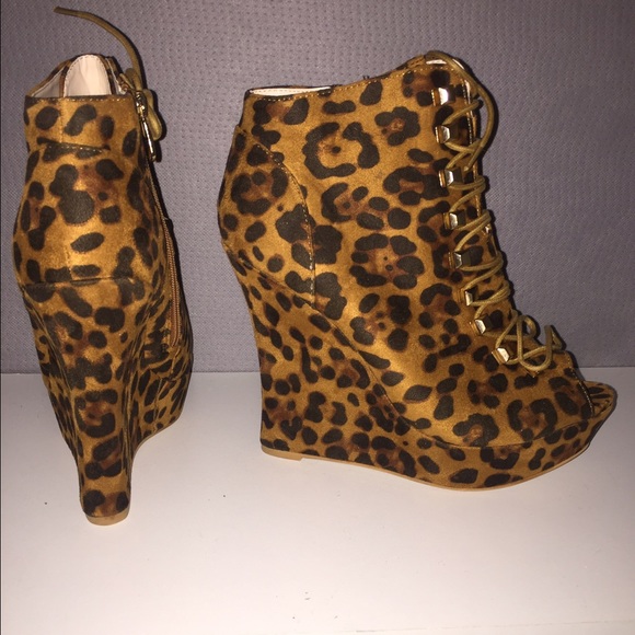 Leopard print open toe bootty wedges