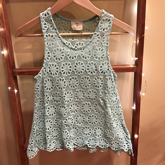 Pins & Needles Light Turquoise Crochet Tank