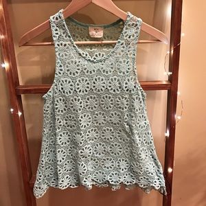 Pins & Needles Light Turquoise Crochet Tank