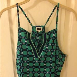 Green and Navy Racerback Top, Geometric Pattern