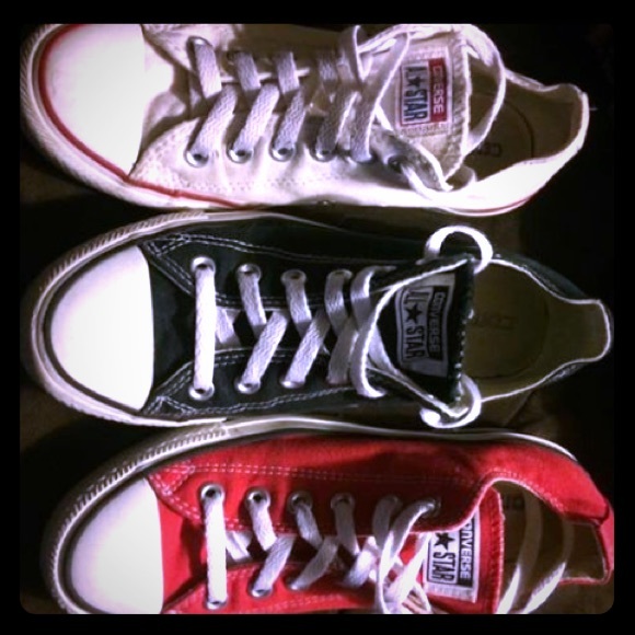 Women's size 8 converse. Black pair & white pair.