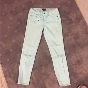 Bebe Women's Blue Destroyed Moto Crop Jeans