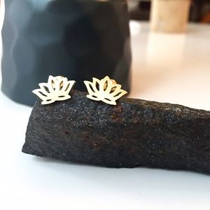 Gold Plated Lotus Stud Earrings - Yoga / Buddhist