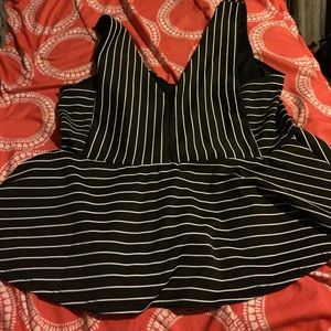 Forever 21 low cut black and white striped peplum