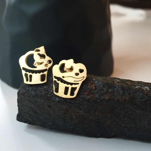 Gold Plated Mini Cupcake Stud Earrings