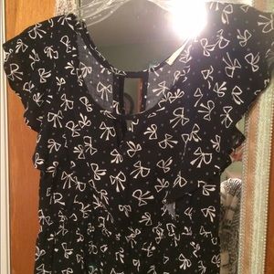 Lush Bow Print Flutter Sleeve Dress, Casual, Mini
