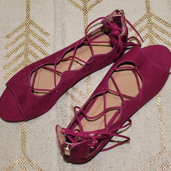 Fuchsia peep toe lace-up sandals