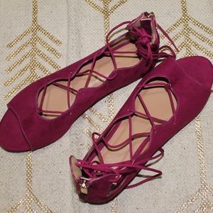 Fuchsia peep toe lace-up sandals