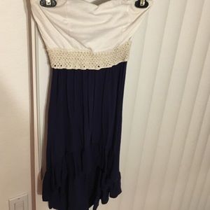 White and blue high low dress