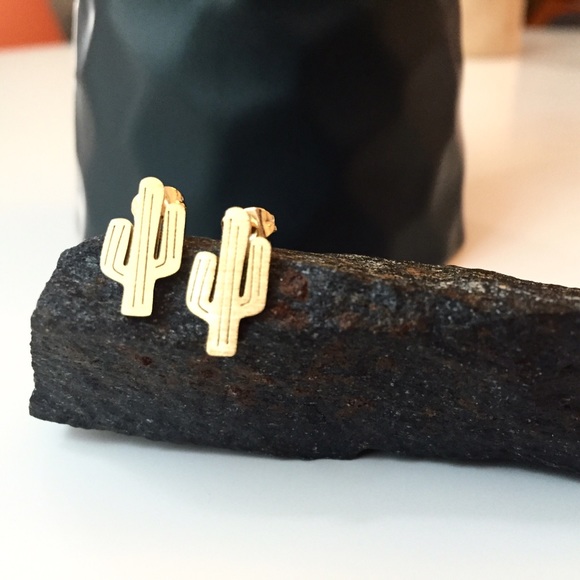 Gold Plated Cactus Mini Stud Earrings