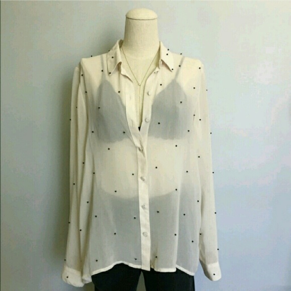 UO ivory chiffon button up top