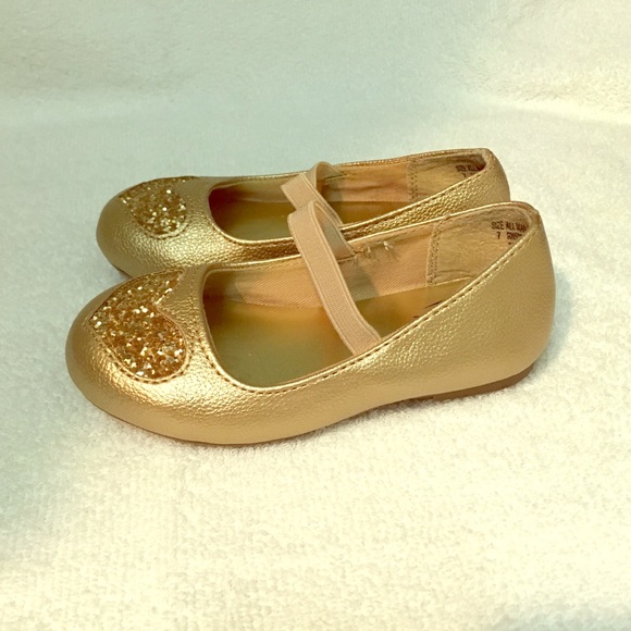 Toddler dressy gold+gold glitter heart shoes