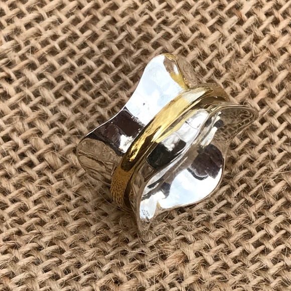 Two Tone Sterling Silver Wave Ring - Picture 2 of 3