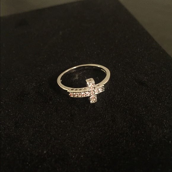 Women's Sterling Silver CZ Cross Ring