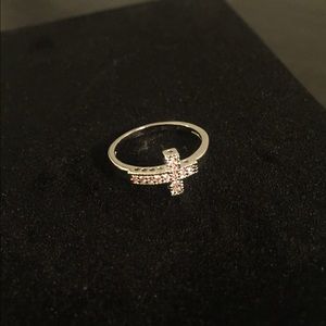 Women's Sterling Silver CZ Cross Ring