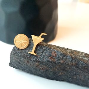 Gold Plated Martini Cocktail & Lemon Stud Earrings