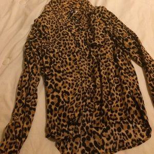 Cheetah print button blouse with pockets