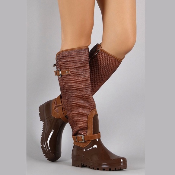 Cognac Brown Rainboots, Women's Knee High - Picture 4 of 4