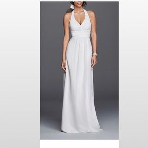 White, Halter Chiffon Gown (David's Bridal)
