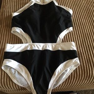Black and White cutout one piece swimsuit