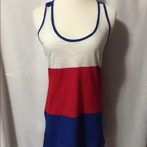 NWOT red white blue top size L