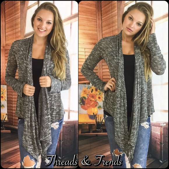 SOLD OUT‼️ Open Front Draped Marled Knit Cardigan - Picture 2 of 4
