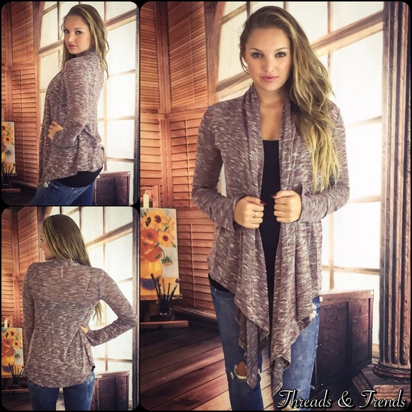 SOLD OUT‼️ Open Front Draped Marled Knit Cardigan - Picture 4 of 4
