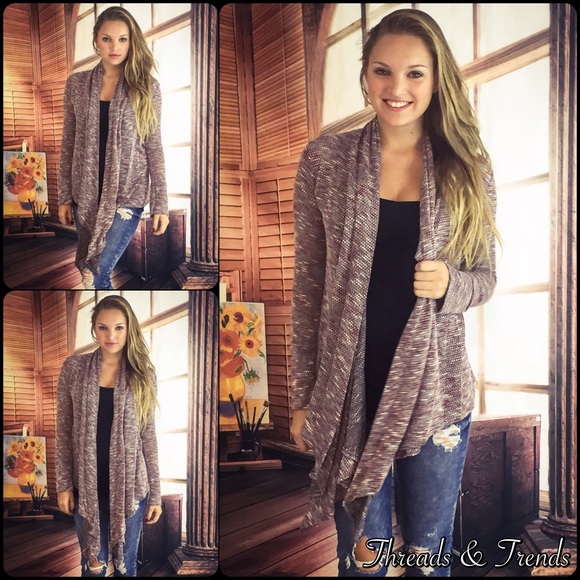 SOLD OUT‼️ Open Front Draped Marled Knit Cardigan - Picture 2 of 4