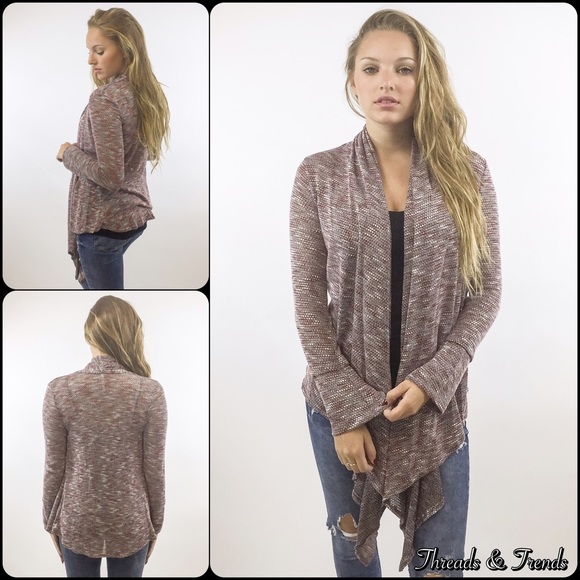 SOLD OUT‼️ Open Front Draped Marled Knit Cardigan - Picture 3 of 4