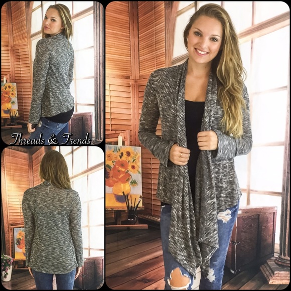 SOLD OUT‼️ Open Front Draped Marled Knit Cardigan - Picture 4 of 4