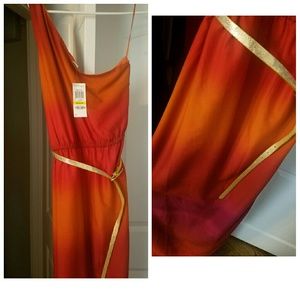 Ombre one Shoulder dress with gold belt