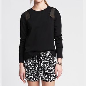 Black mesh inlet knit sweater