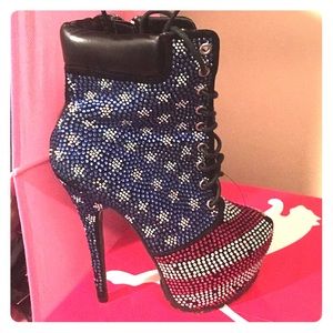 High heel lace up American flag heels