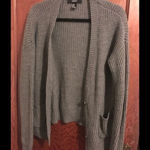 Gray Button Loose Fitting Cardigan