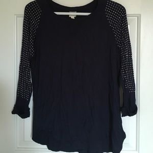 Dark blue top with rhinestones on the sleeves