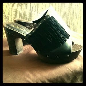 Black fringes slip on mules