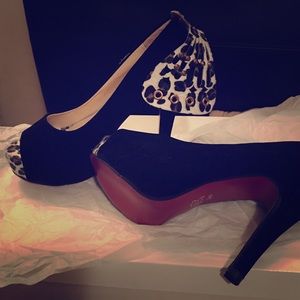 Red bottom black and leopard print heels