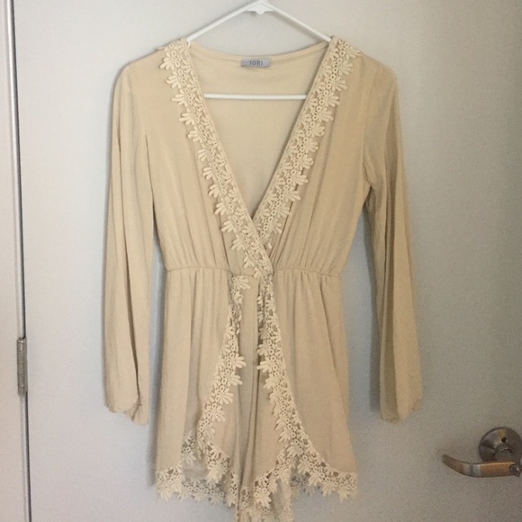Cream Romper with Floral Lace Trim