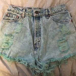 High waisted acid wash jean shorts