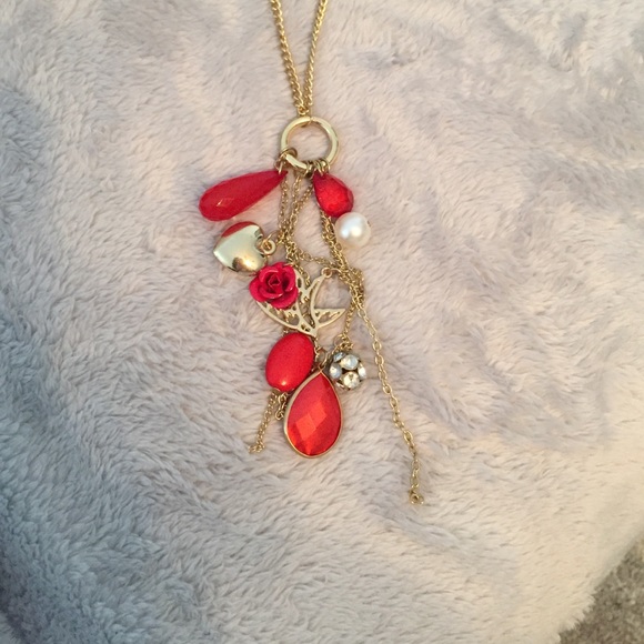 Gold and Red Long Necklace - Picture 1 of 2