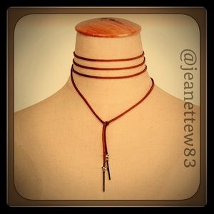 Brown Suede Wrap Choker with Silver Plated Bar