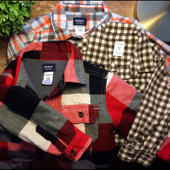 (3) CARTERS 12month boys button downs - Picture 1 of 4
