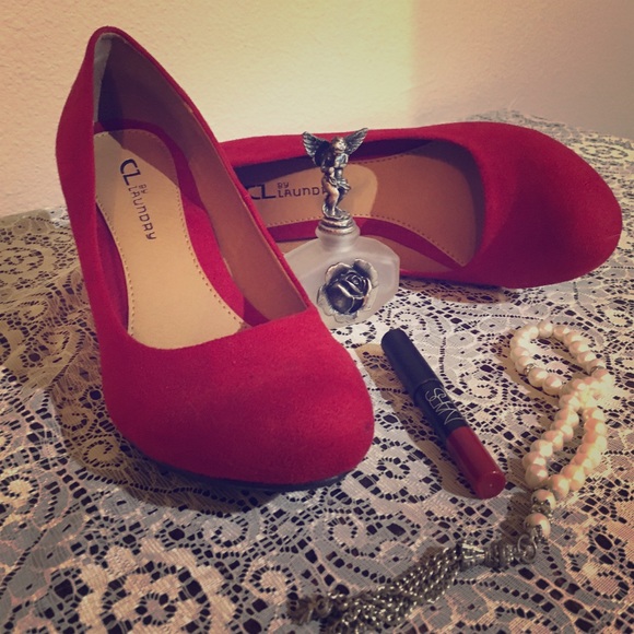 Red Nima Faux Suede Wedge